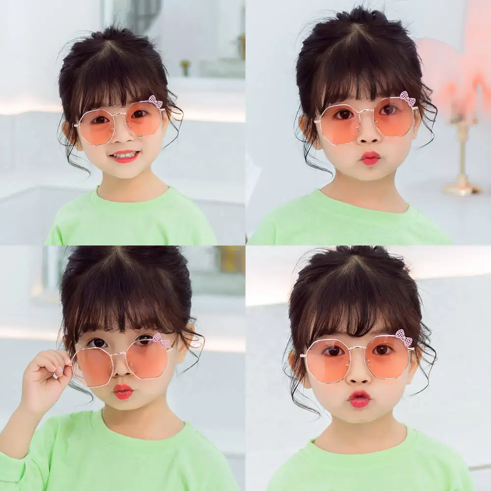 Gafas de Sol Infantiles Modernas con Lazo Metálico B010 Poligonal para Niños y Niñas, Moda 2026