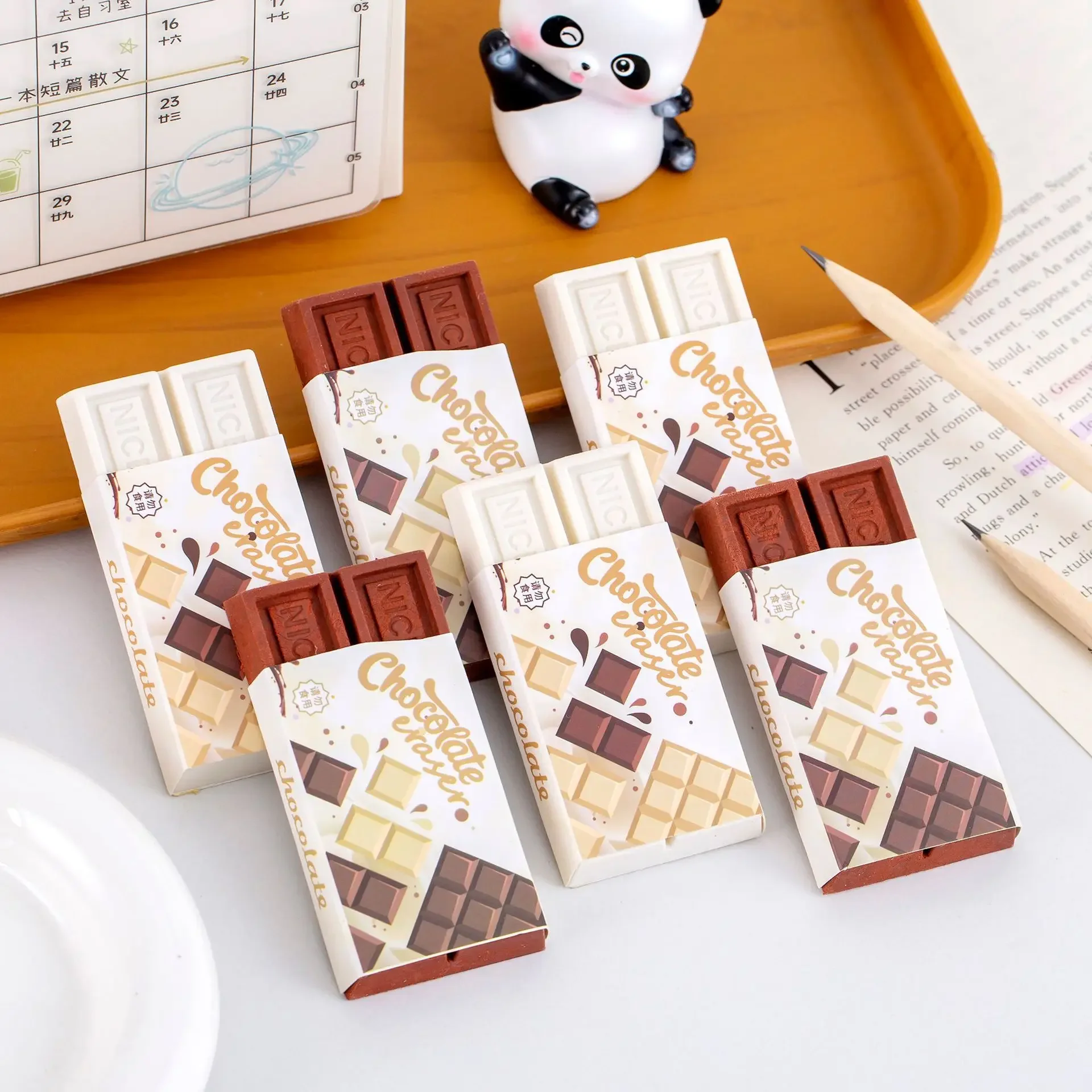 5PCS Creative Black and White Chocolate Erasers for Students Christmas Prizes Souvenirs  Cute Stationery