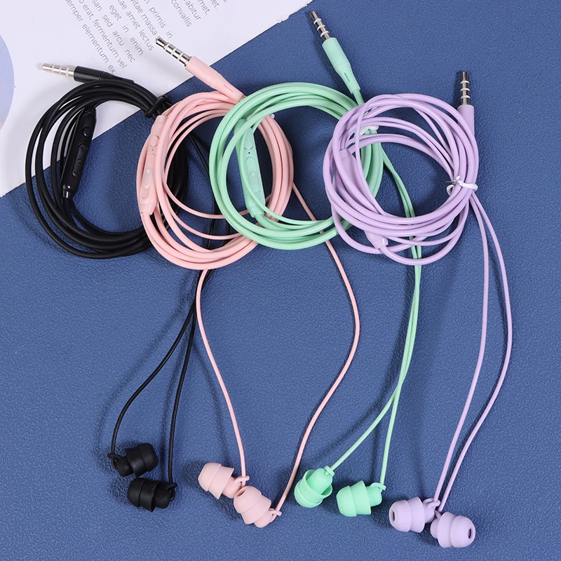 KJ15 earphone berkabel tidur 3.5mm, Headset olahraga berkabel kontrol In-Ear portabel dengan mikrofon headphone berkabel untuk ponsel