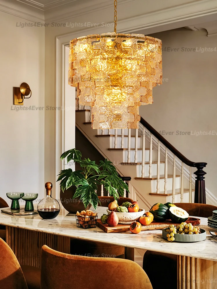Italy New Modern Amber Murano Glass Pendant Light Lustre Home-applicant LED Dimmable Suspension Luminaire Lampen For Living Room