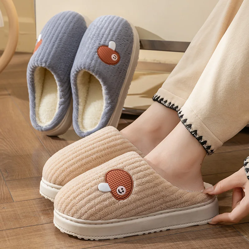

Thick soled home cotton slippers for women's indoor winter new style, plush warm and anti slip fur slippers for couples
