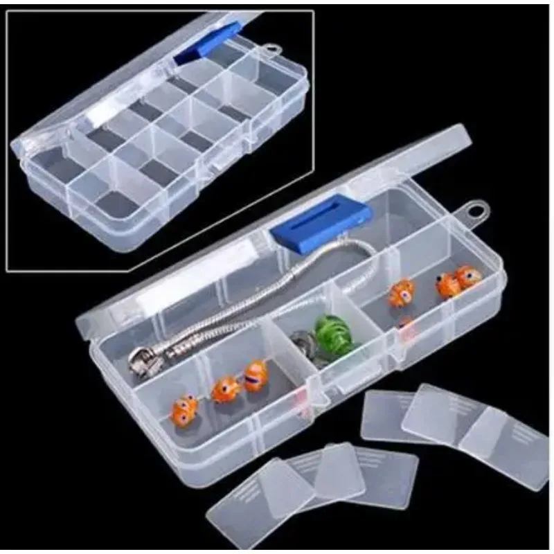 10-Grid Plastic Adjustable Jewelry Organizer Box Storage Container Case with Removable Dividers (Transparent)