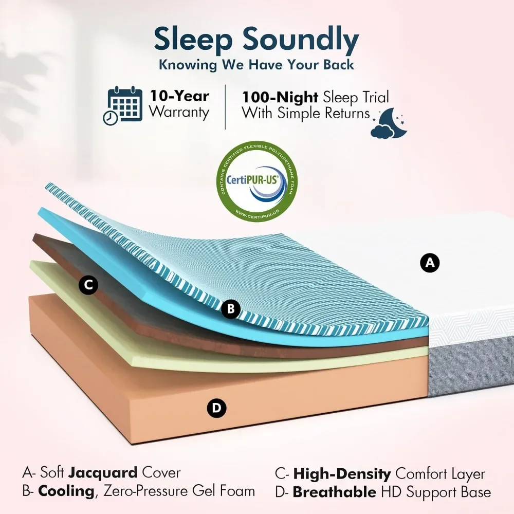 Adjustable Bed, with Mattress & Massage, T Cooling Gel Memory Foam Mattress, USB, Under Bed Light, Electric Adjustable Bed Frame