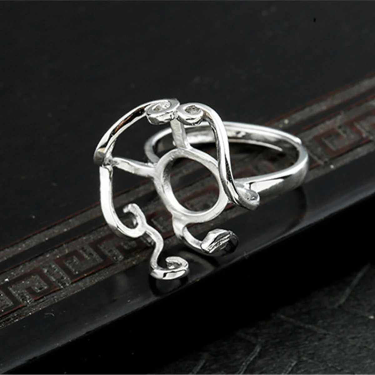 

Adjustable Sterling Silver Ring Blank For Stones in Any Shape White Gold Plated 925 Silver Cabochon Ring Setting