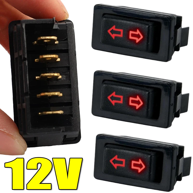 Interruptor Eléctrico Universal de 5 Pines CC 12V 20A para Ventanas de Motor, Interruptor de Subida/Bajada con Luz Azul/Roja y Arnés de Cableado para Acabado Interior