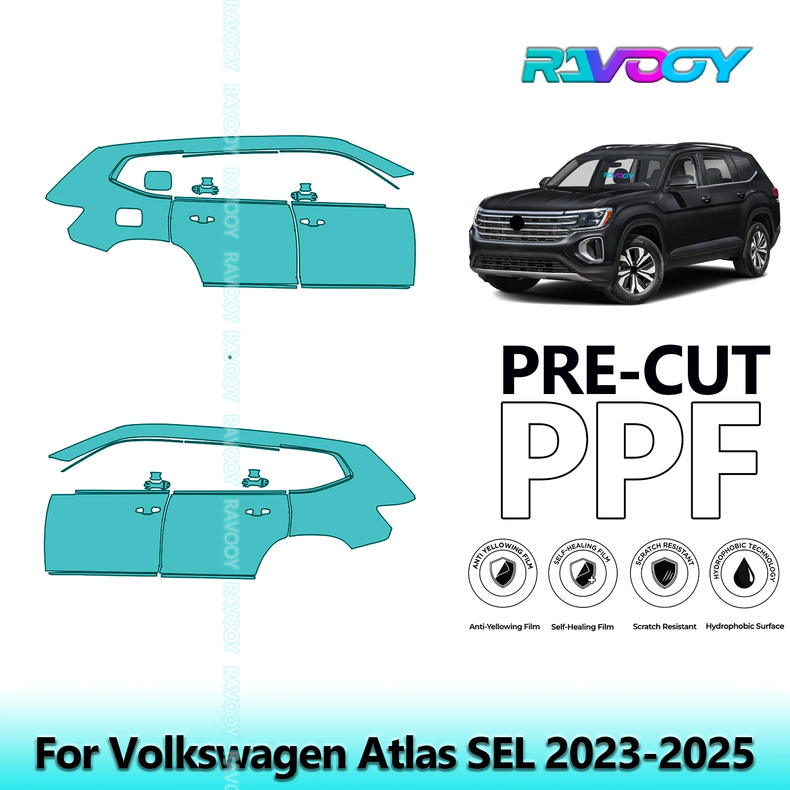 

For Volkswagen Atlas SEL 2023-2025 8.5mil Clear Matte Pre-Cut PPF Door & A/B Pillar Kit TPU Paint Protection Film Set