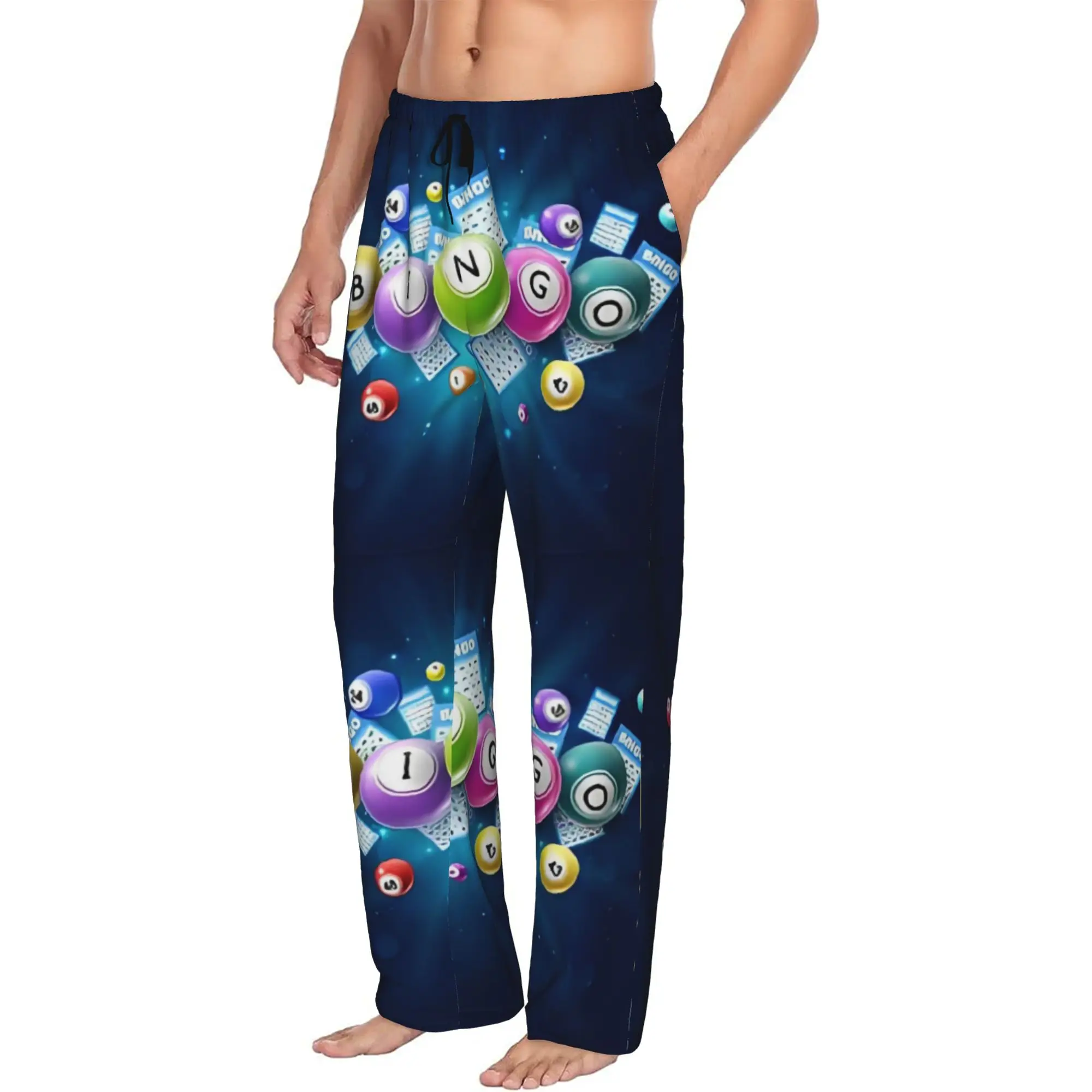 Custom Bingo Pajama Pants for Men Group Game Sleepwear Lounge Sleep Bottoms Stretch with Pockets