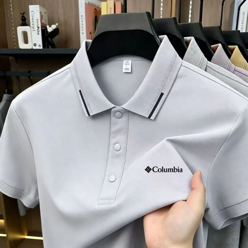 Sommerliches, hochwertiges Marken-Poloshirt für Herren aus Eisseide mit Musterdesign, kurzärmelig, schnelltrocknend, atmungsaktiv, Business-Casual-T-Shirt-Oberteil