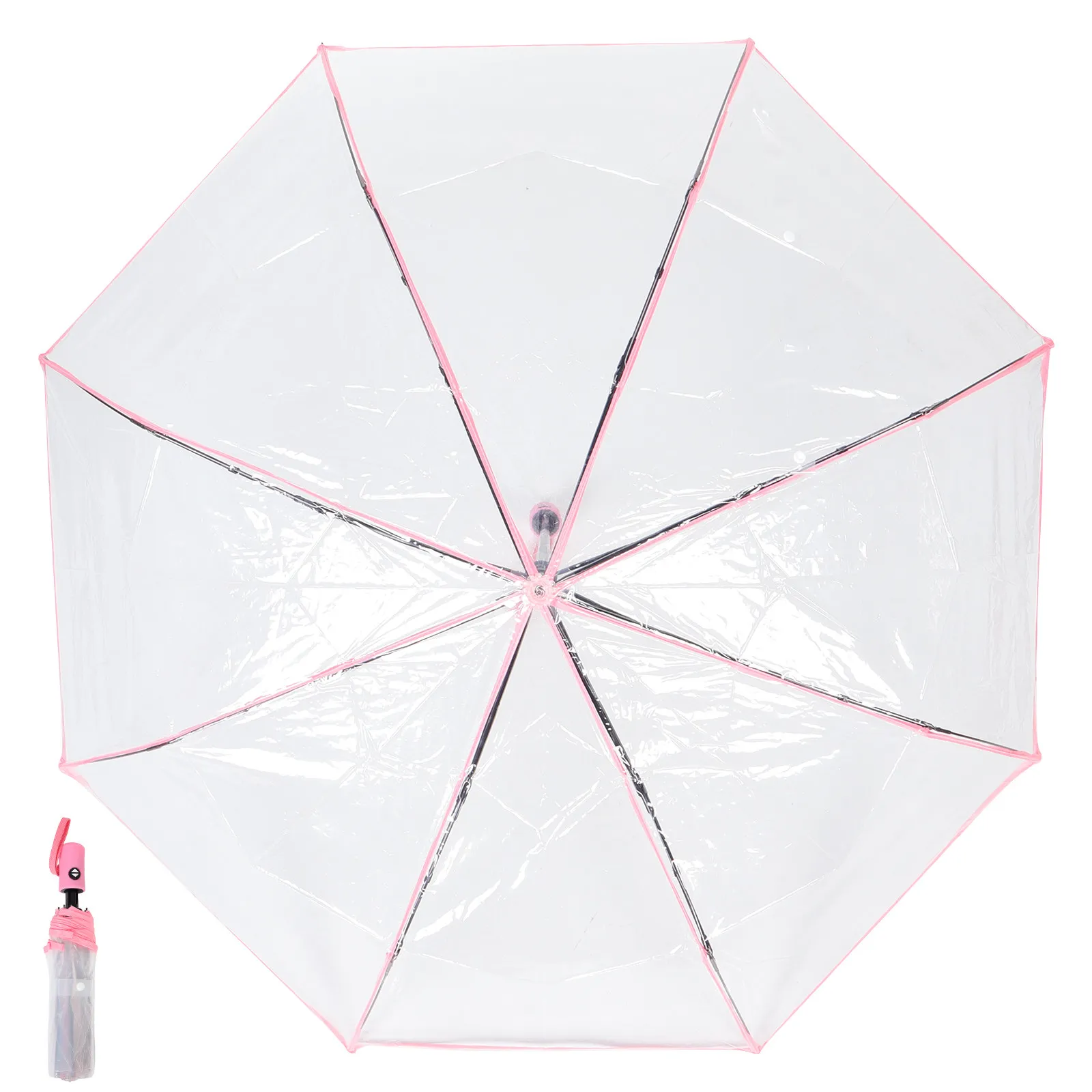 

Clear 3-Fold Folding Umbrella Automatic Open Close Transparent Compact Umbrella for Travel Rain Protection Windproof Lightweight
