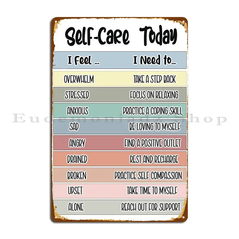 Self Care Practice Daily For Excellent Mental Health Metal Sign Club Kitchen Customize designer Club Tin Sign Poster