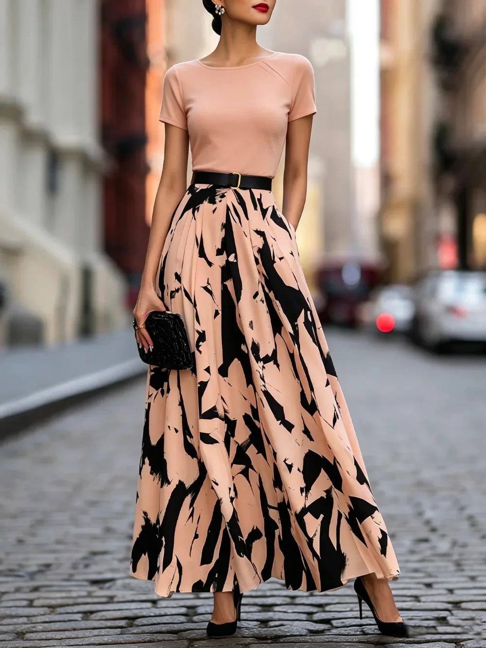 

Women's Summer Vintage Slim Fit Print Maxi Dress Elegant Simple Casual Daily Wear Fashion All-match Office Party Lady Dress