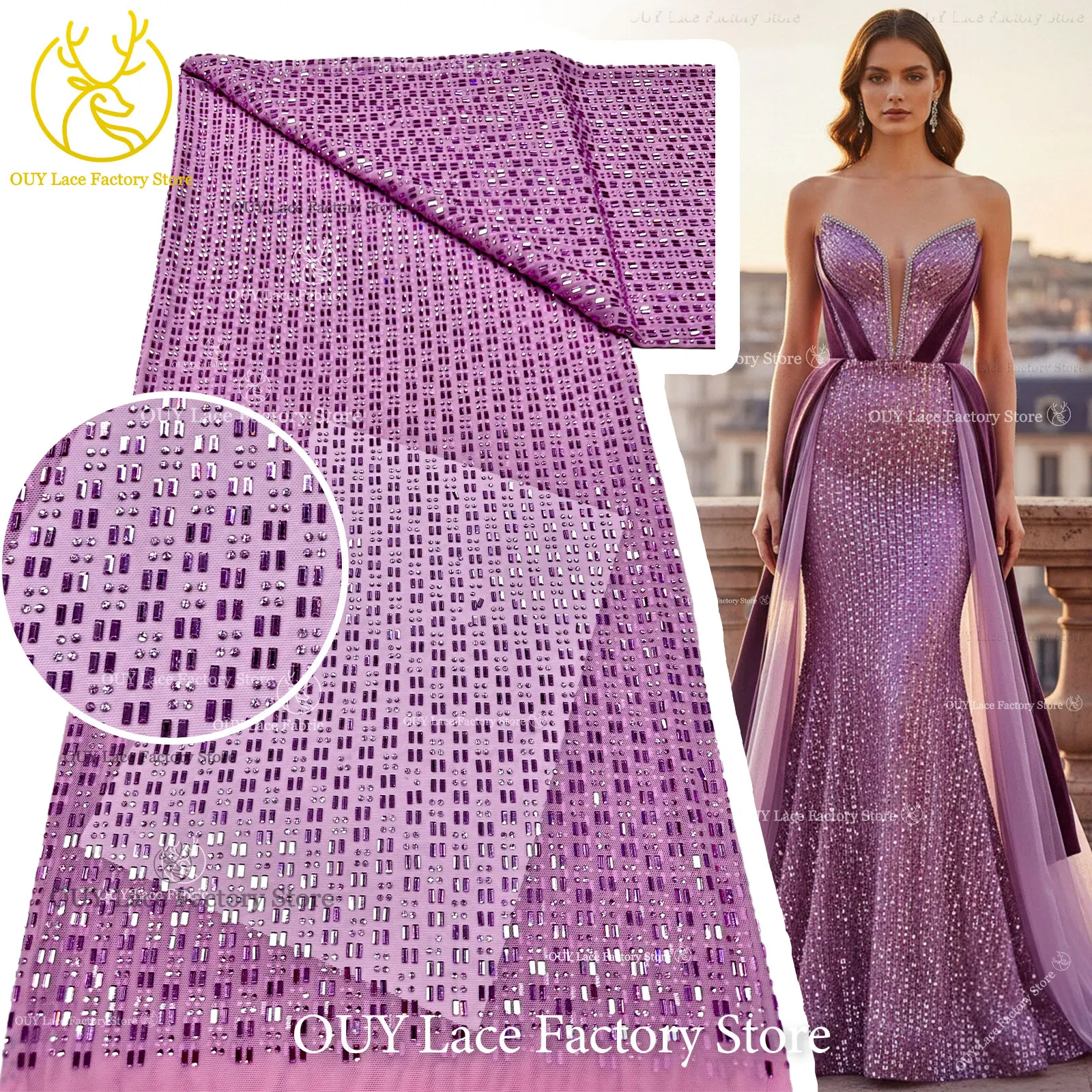 Königsblauer Österreichischer Glasdiamant-Stretch-Spitzenstoff Königlicher Luxus Französischer Tüll Afrikanischer Spitzenstoff für Brautkleider – Detail 5