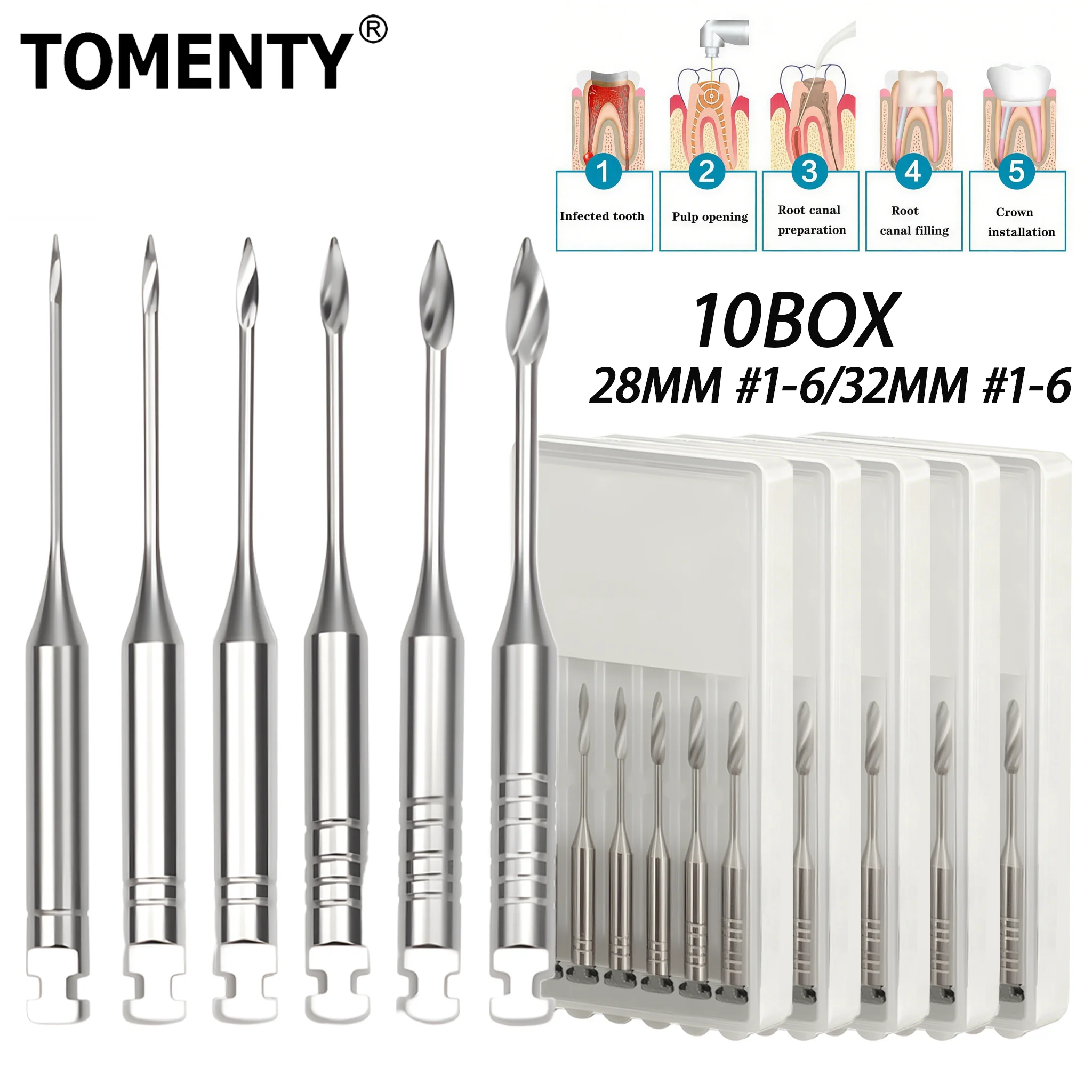 TOMENTY 10Pack Dental Endodontic Gates Drill Glidden Rotary Stainless Steel Instruments Dentistry Odontologia 28/32mm Engine Use