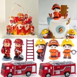 Firefighting Birthday Cake Toppers Fireman Fire Truck Cupcake Topper Kids Boys Happy Birthday Party Cake Decorations Supplies