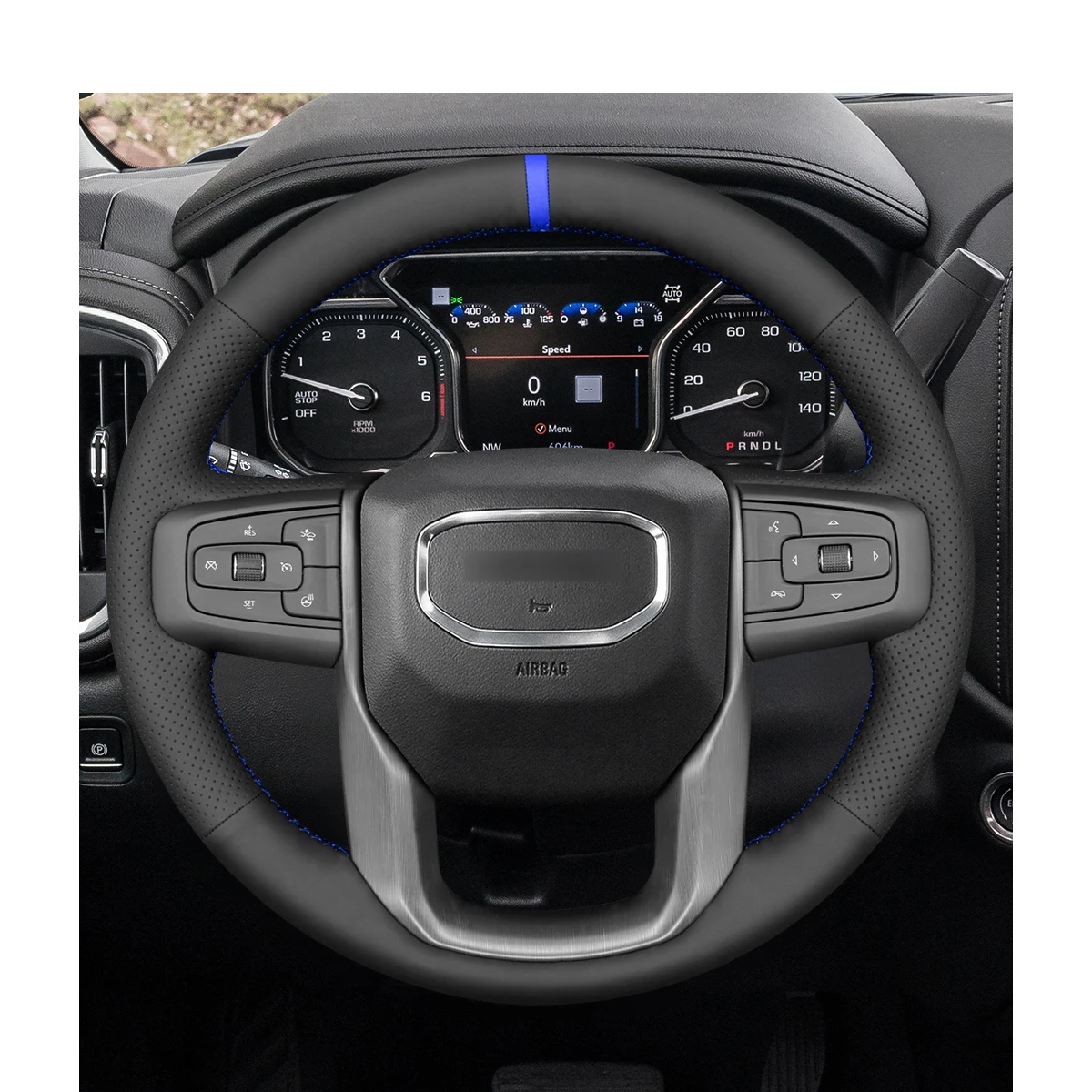 Hand-stitched Black PU Leather Steering Wheel Cover for GMC Sierra 1500 Limited 2500 3500 Yukon 2019 2020 2021 2022 2023-2024