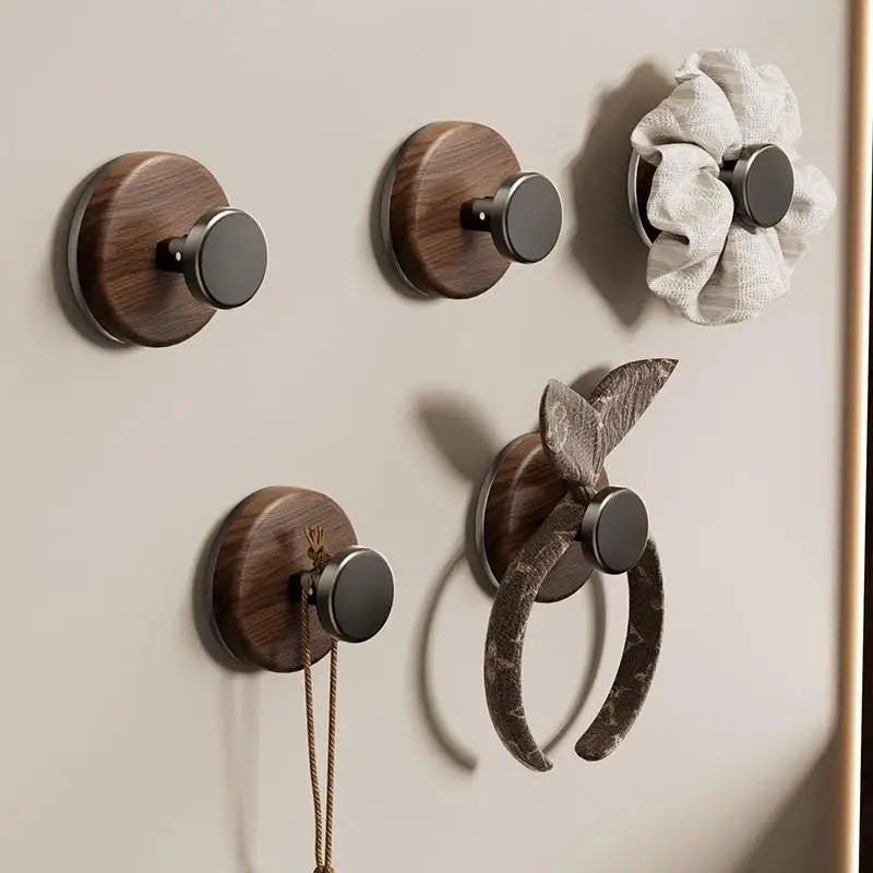 

1/2/4PCS Walnut Wood Grain Door Hook Adhesive Bathroom Towel Rack No-Drill Wall-Mounted Coat Hanger Hook For Kitchen