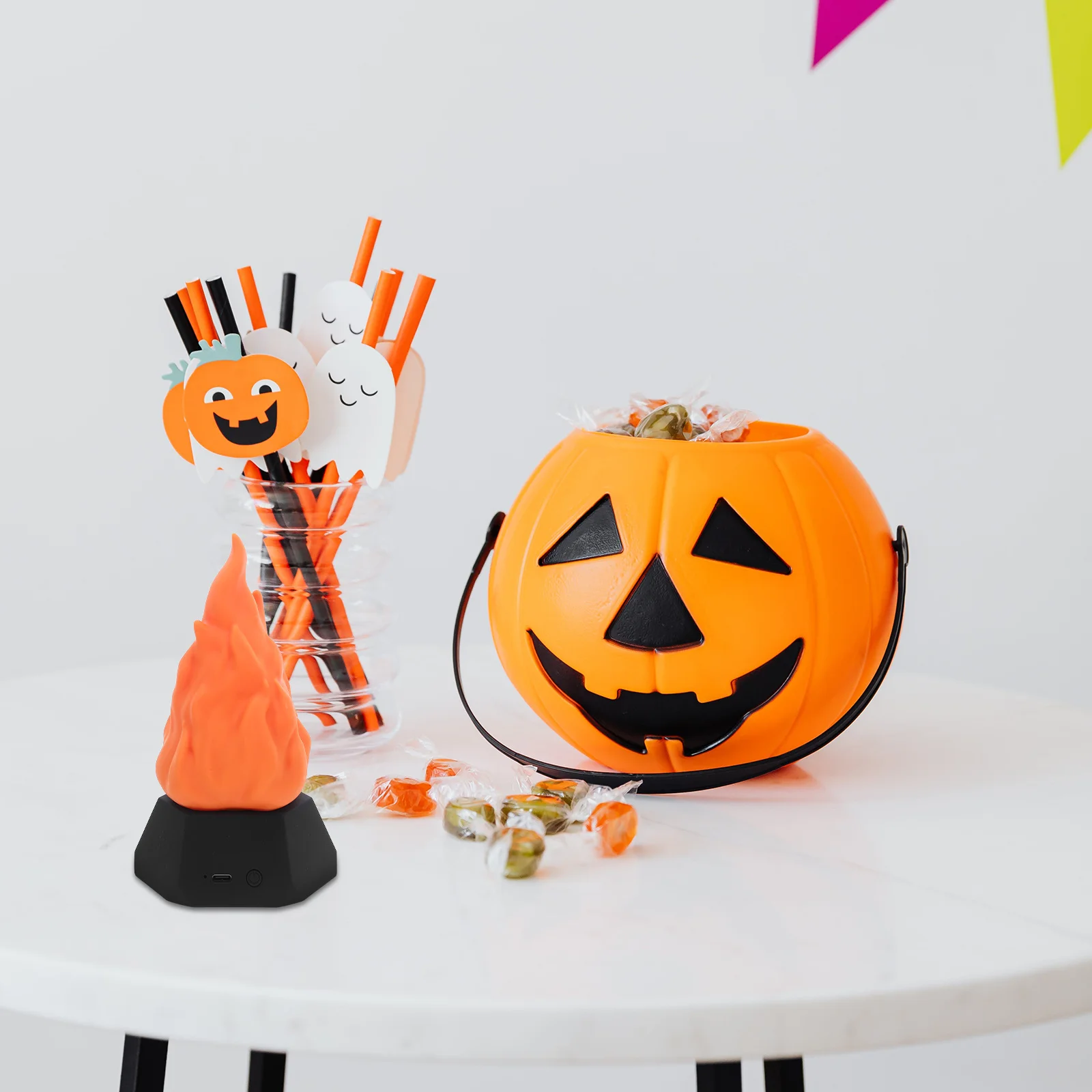 Fake Fire Night Light USB Rechargeable Flickering Flame Lamp 3 Adjustable Modes Realistic Flame Effect for Halloween Camping