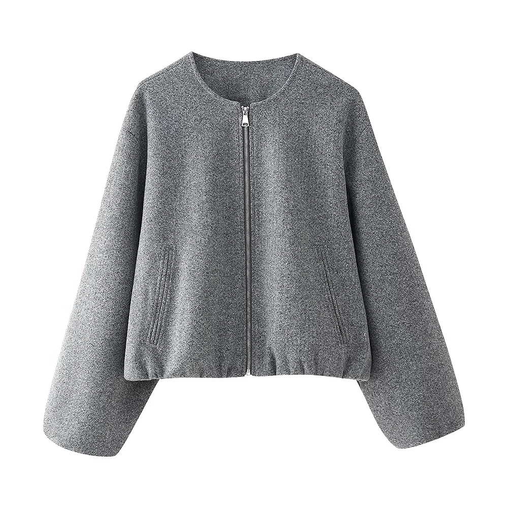 TWOTWINSTYLE Solid Temperament Jackets For Women Round Neck Long Sleeve Spliced Zipper Minimalist Coat Female Fashion New Style