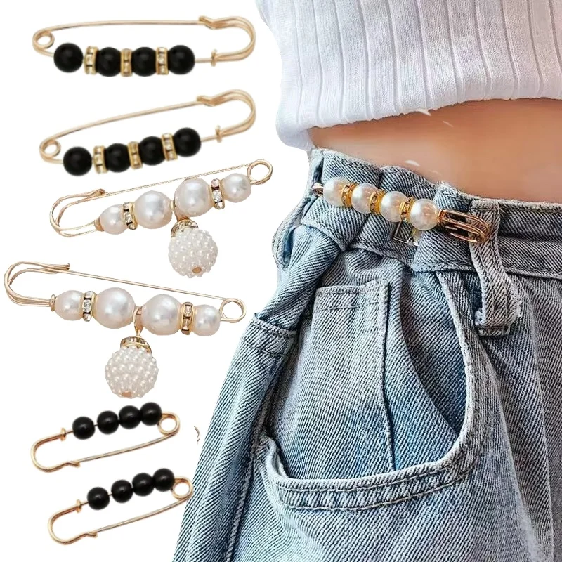 6-delige set kunstmatige parel taille pin clips voor broeken broeken rokken jurk taille aanpassen shirts trui broche