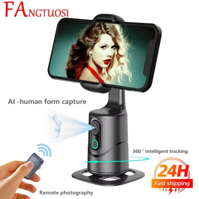 

FANGTUOSI Automatic facial tracking phone holder with remote control and gesture control, 360 ° rotating phone camera holder