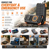 Batterie externe solaire 100000mAh, charge rapide sans fil, chargeur portable, câbles intégrés, lampe torche LED pour le camping, les voyages et les situations d'urgence 2