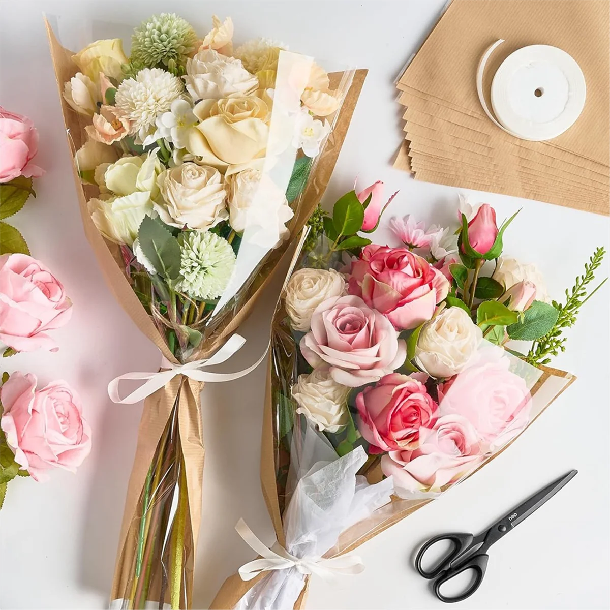 

Bouquet Wrapping Paper Kraft Flower Cover with Ribbon(22x14.2 Inches)