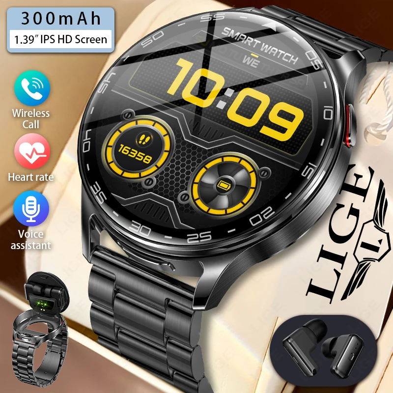 

LIGE 2025 Smart Watch 2 In 1 With Earphones Smartwatch Bluetooth Call Men Watch Heart Rate Monitor Play Music Smartwatch Women