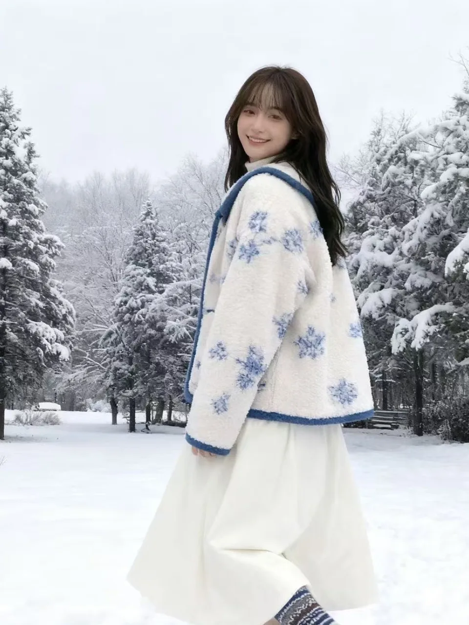 الكورية Sle المرأة ort ملابس خارجية معطف فرو الضأن الأزهار طباعة ثي الدافئة الخريف الشتاء رداء علوي غير رسمي إغلاق زر #2