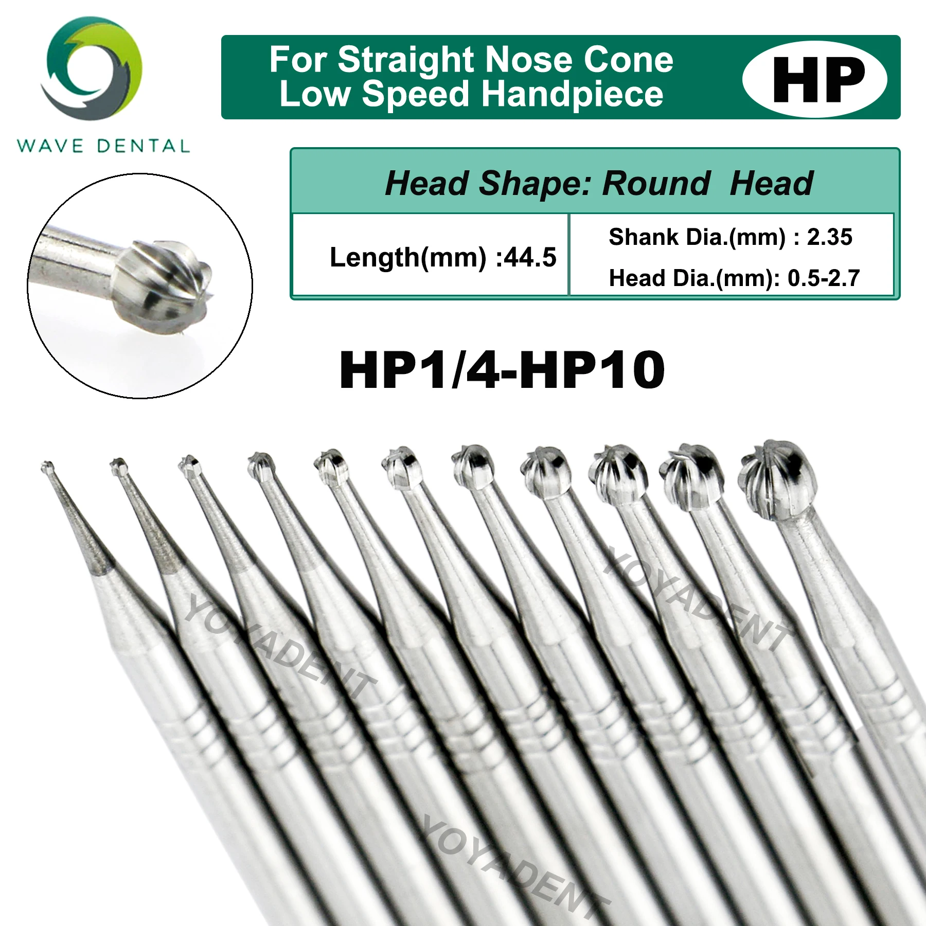 WAVE Dental Burs Dentistry Drills Dental Tungsten Carbide Burs For Straight Nose Cone Low Speed Handpiece HP 2.35mm 5Pcs/Pack