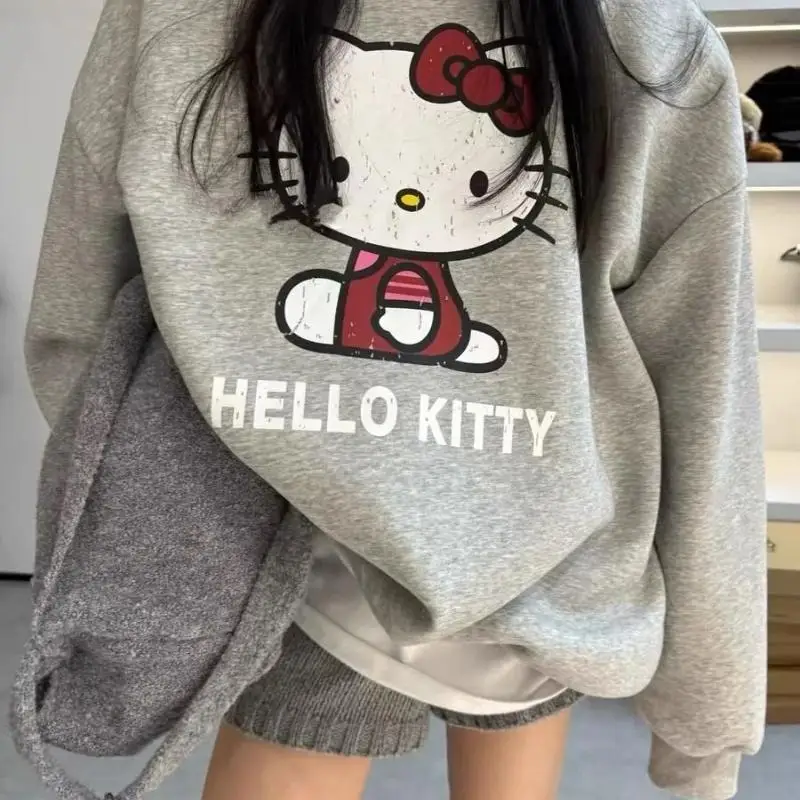 

Sanrio Hello Kitty Version Trendy Cartoon Print Women Autumn Winter Round Neck Hoodie for Women Long Sleeved Versatile Pullovers