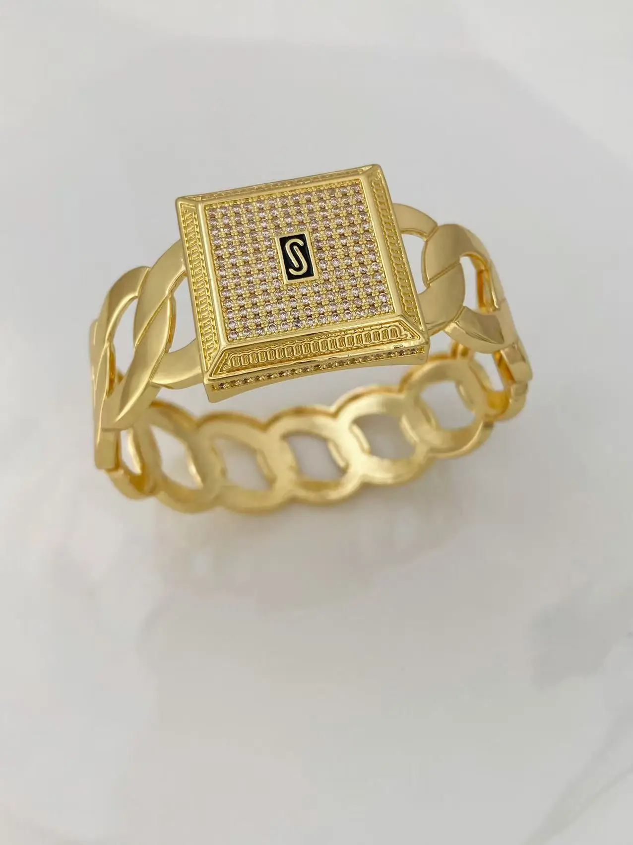 الأزياء الأوروبية والأمريكية هندسية الزركون مكعب 18K الذهب كامل الماس الكوبية سلسلة سوار