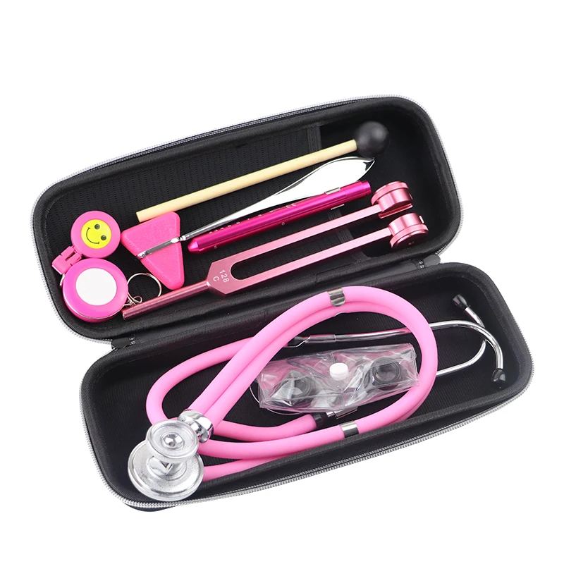 Full Set Health Monitor Storage Package Kit & Medical Doctor Nurse Stethoscope Tuning Fork Reflex Hammer LED Penlight Tool C3