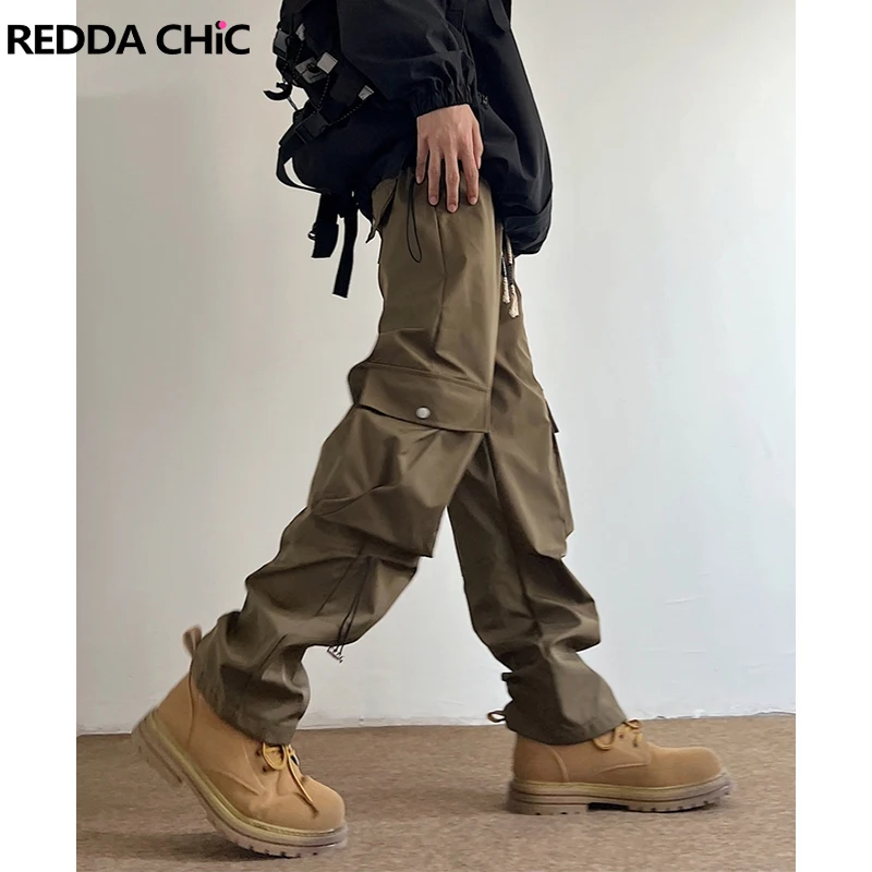 

REDDACHIC Big Pockets Parachute Cargo Pants for Men Elastic Waist Wide Leg Sweatpants Loose Casual Harem Pants Outdoor Work Wear