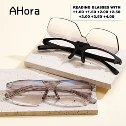 Ahora New Flip Up Reading Presbyopia Glasses Men Women Portable Personality Eyeglasses WIth Diopter +1.0+1.5+2.0+2.5+3.0+3.5+4.0