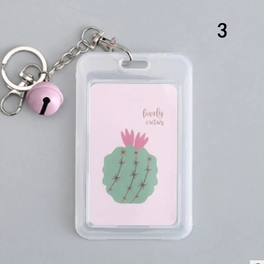 1Pc Kawaii Card Cover With Keyring Chain Card Case Bank Credit Card Holder Plastic Cute Cartoon Student ID Bus Card Pass Holder