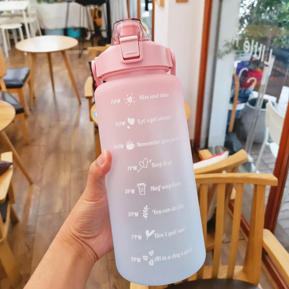 

2 Liters Water Bottle Motivational Drinking Bottle Sports Water Bottle with Time Marker Plastic Cups Botellas De Agua