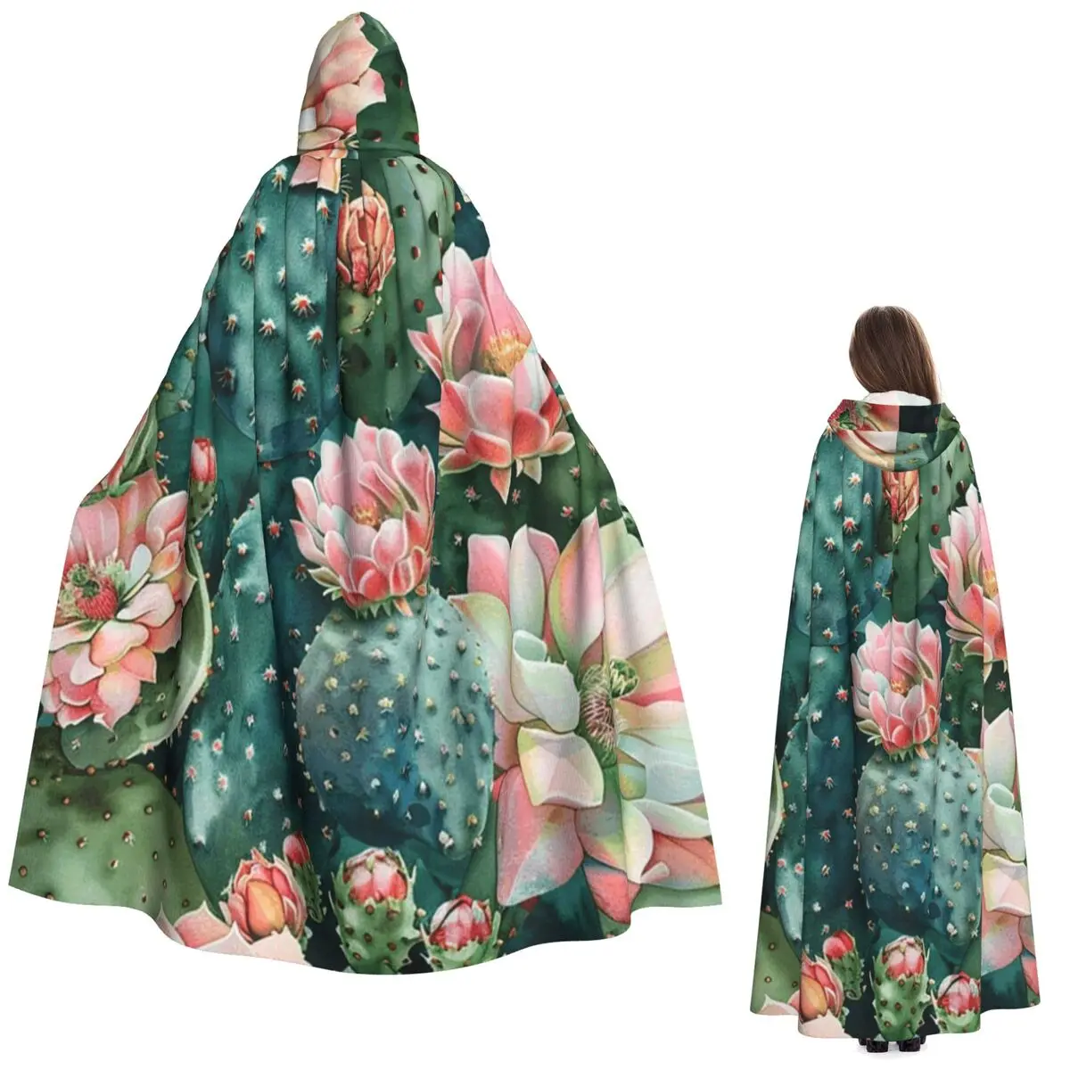 

Длинный плащ с капюшоном и цветами кактуса, средневековый костюм ведьмы, накидка для косплея, накидка на Хэллоуин, вампир, для взрослых, унисекс