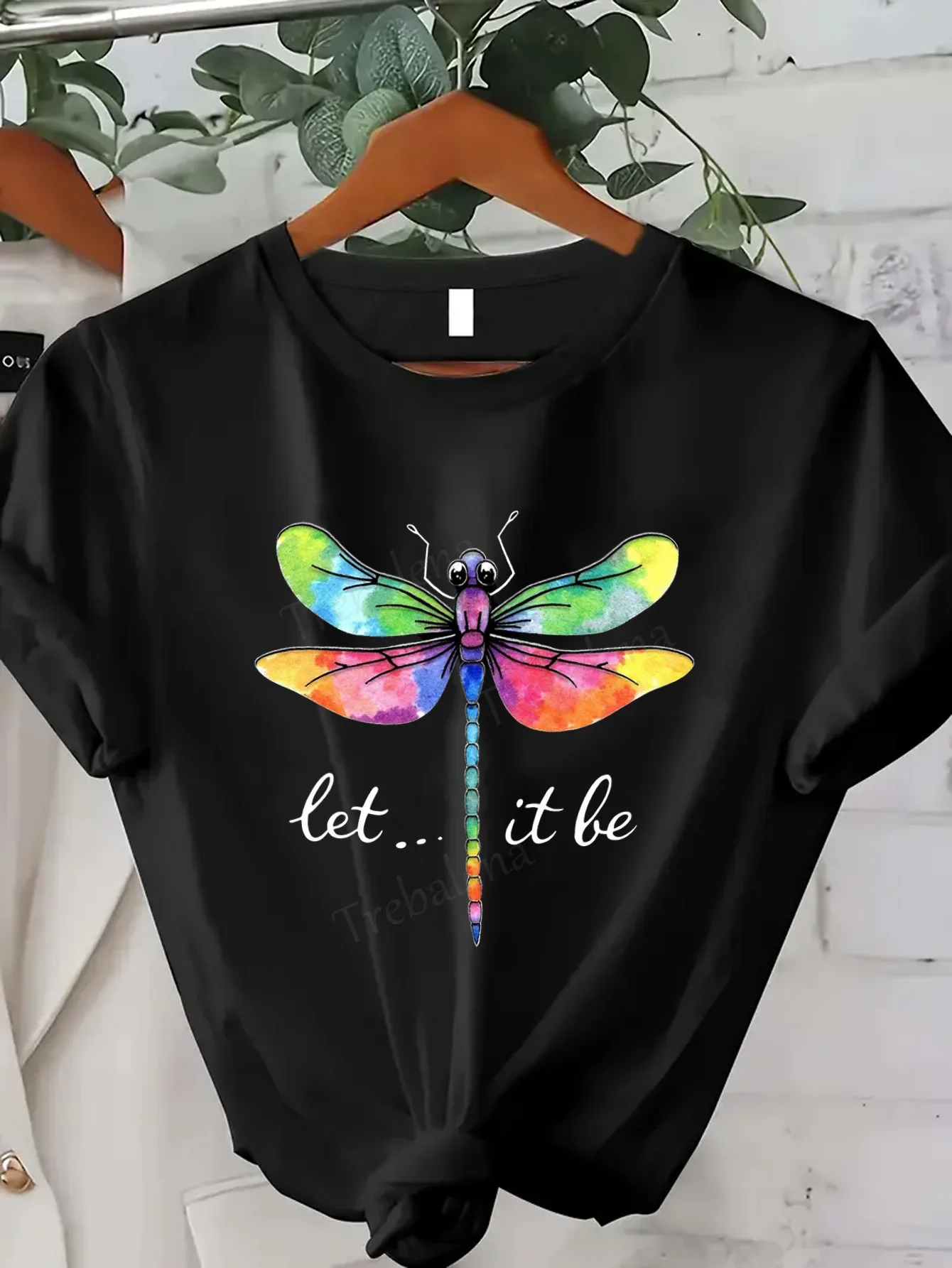 

Women T-shirt Colorful Dragonfly "Let It Be" Women's Casual T-Shirt, Boho Summer Style