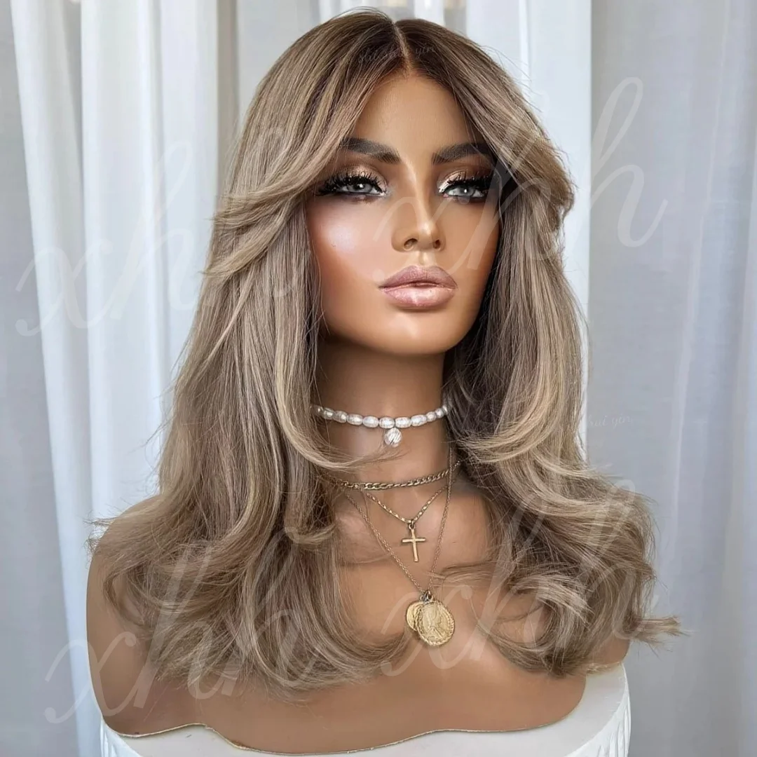 Natural HD Lace Ombre Blond 24Inch Wave Wig for Women Pre-Plucked Transparent Lace Frontal Versatile Hair Wig