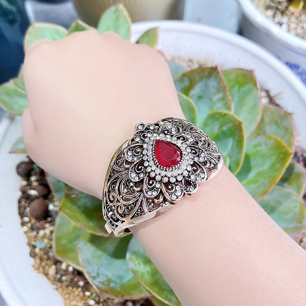 Sunspicems Vintage Indian Bangle Jewelry Turkish Flower Bracelet Arab Women Bangle Retro Gold Color Bohemia Bride Wedding Bijoux