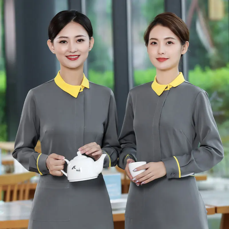 Waiter Workwear Long Sleeve Women's Dining Hotel Tea House Chinese Style Restaurant Clothing Autumn and Winter Hot Pot Restauran