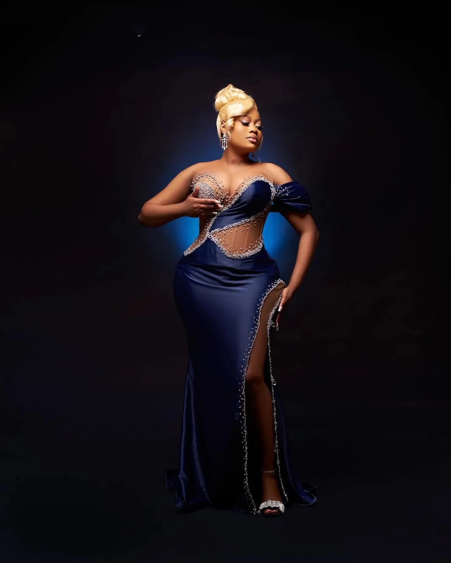 

Aso Ebi Mermaid Royal Blue Prom Dress Crystals Beaded Satin Evening Formal Party Second Reception Birthday Engagement Gowns Dre