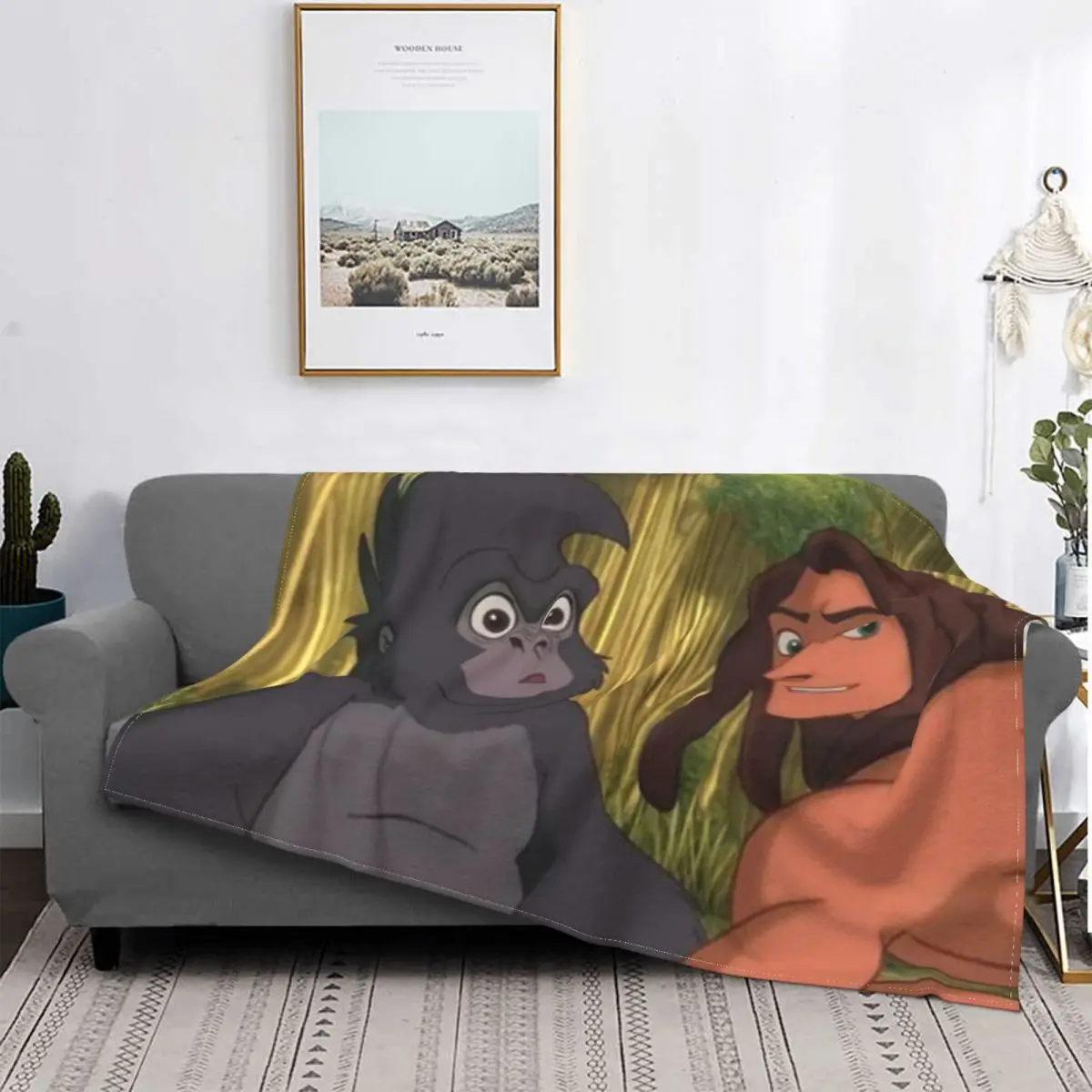 Monkey Tarzan Blanket Flannel Spring Autumn Multifunction Lightweight Throw Blankets For home Rug Piece