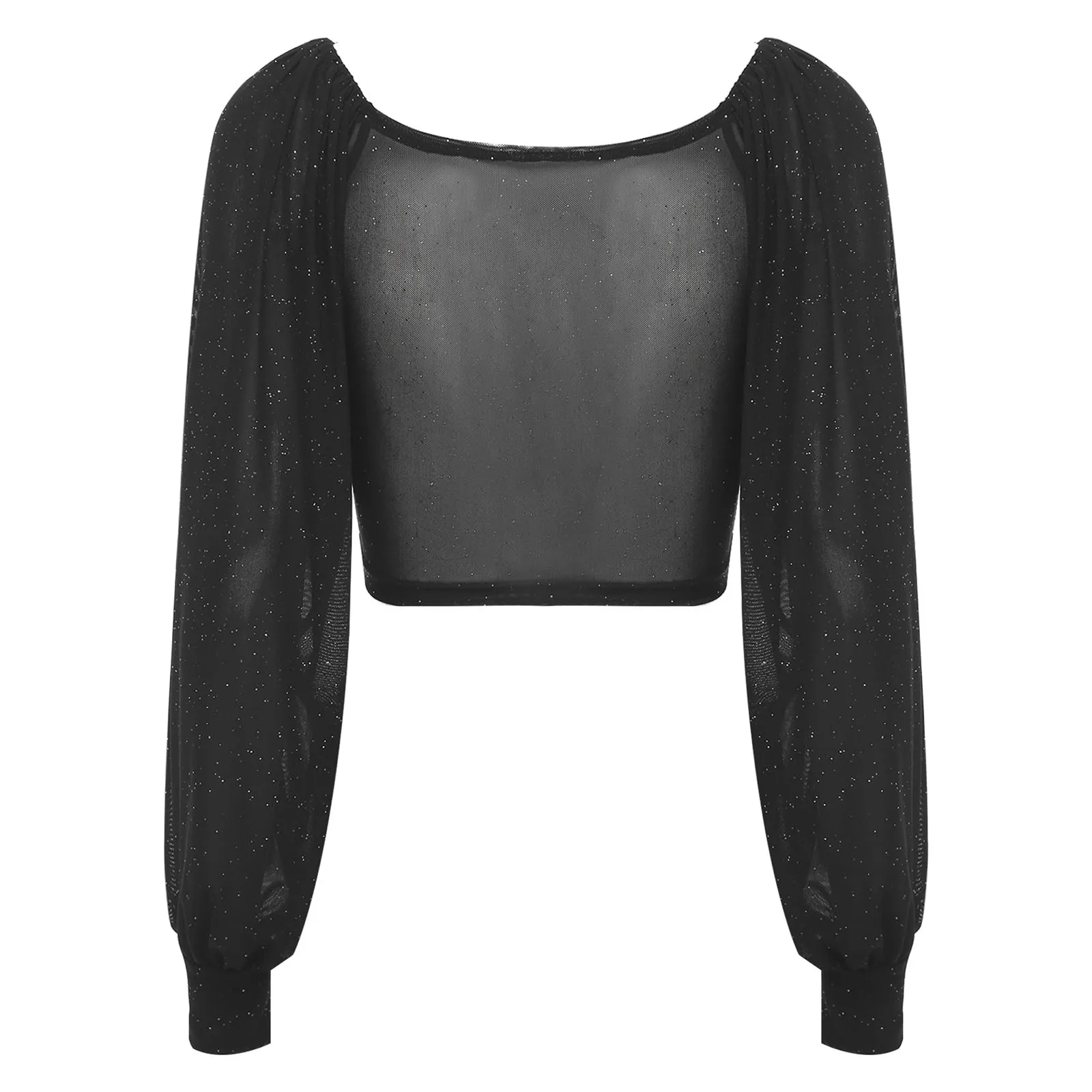 Elegantes, kurzes Top für Damen, Party, Club, langärmelig, durchscheinend, glänzend, bauchfreies Top für einen hohen Look, undichten Nabel, modisches Hemd-Top