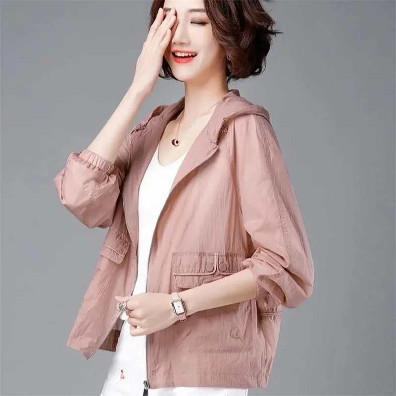 

Sunscreen clothing Women's UV protection Short 2025 New Korean version Summer Loose Hooded Coat Female Sunscreen Zipper Outwear