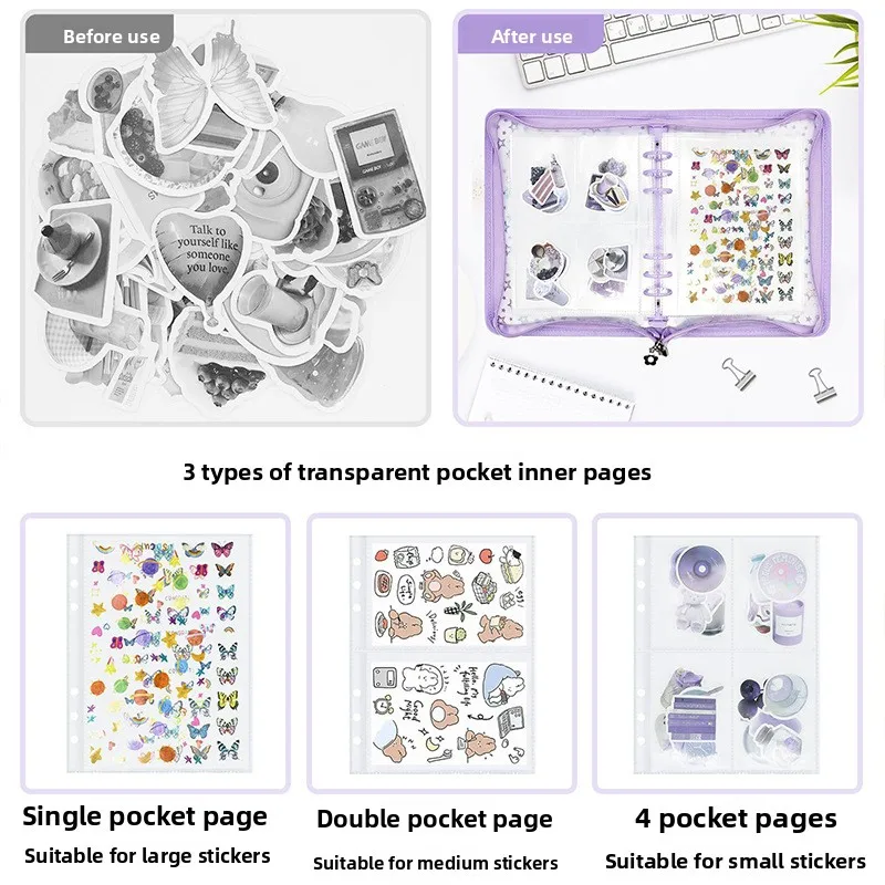A5 Loose-Leaf Organizer, Star-Shaped Zipper Pouch, Loose-Leaf Notebook Cover, Sticker Storage, Planner Book photo card album