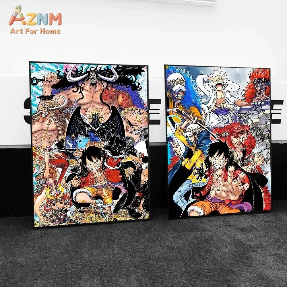 AZNM One Piece Anime Canvas Wall Art Gear 5 Nika Luffy Nami Brook Crocodile Nico Robin HD Print Frameless Painting Japanese Mang