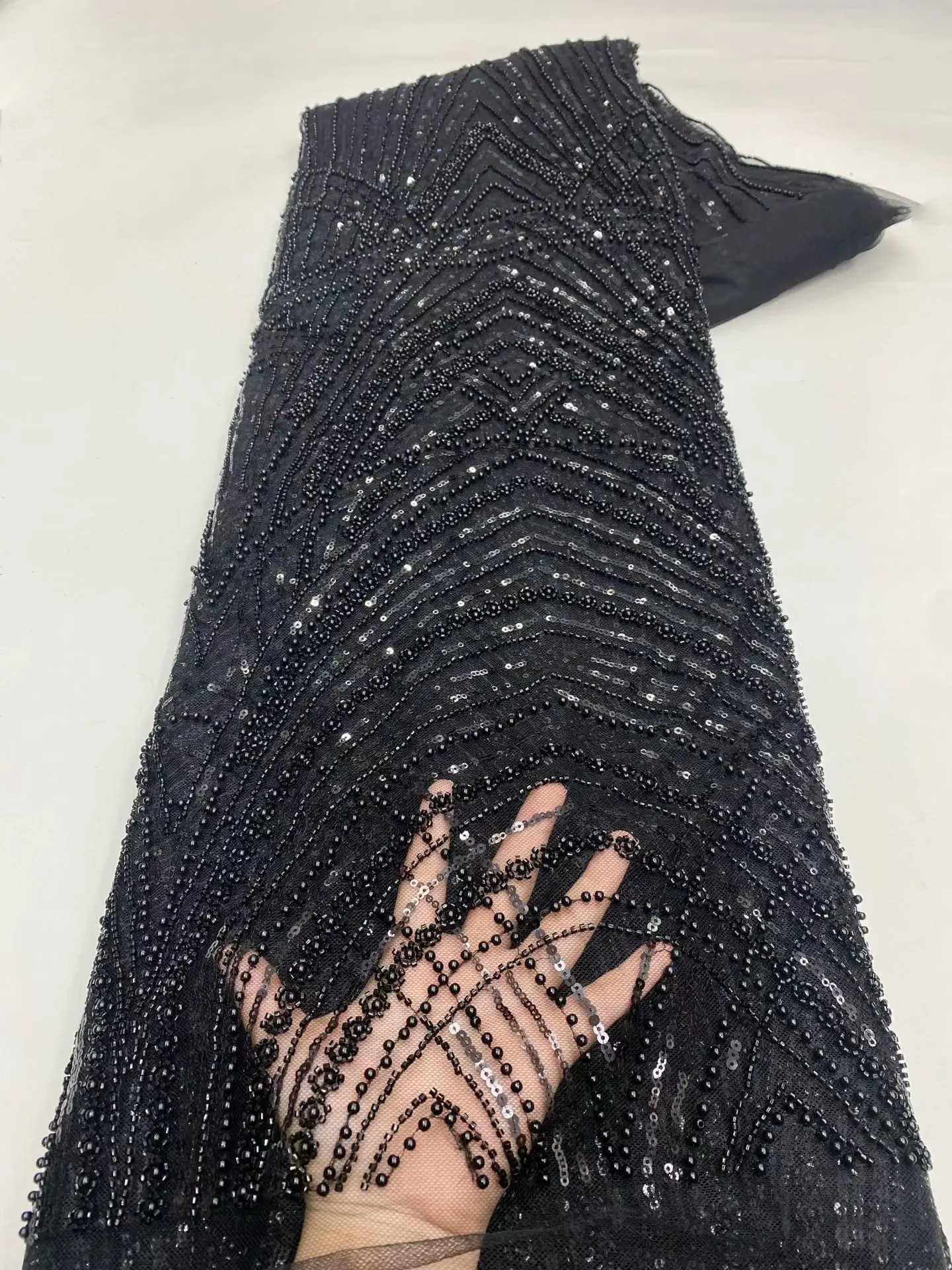 2026 Wine red  High Quality African Lace Fabric Sequins Mesh Luxury Heavy bead Embroidered Tulle Fabric for Sewing Dresses