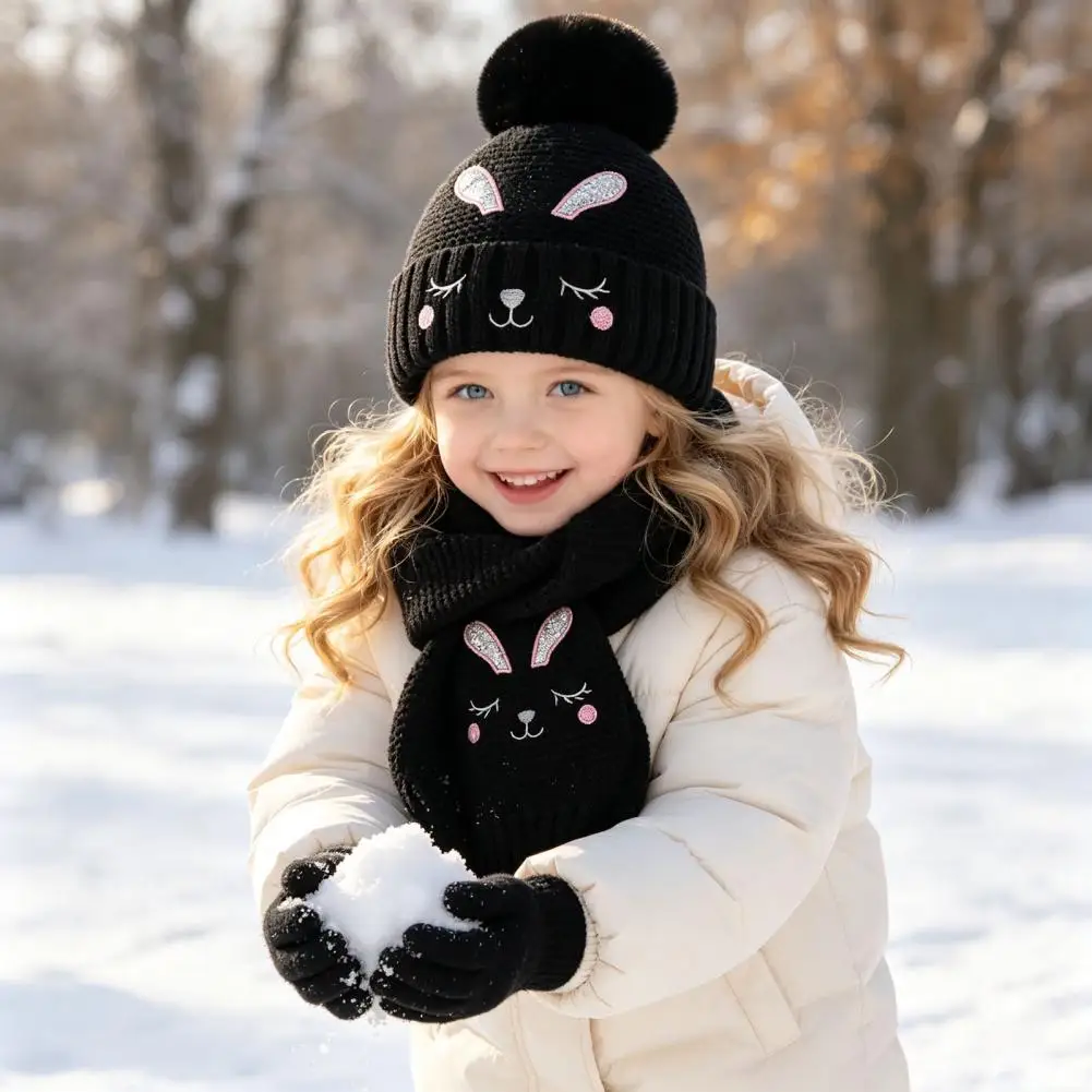 Winter Hat Gloves Scarf Set for Kids Soft Elastic Acrylic Winter Hats Kids Winter Hat Gloves Scarf Set Warm Knitted for Boys