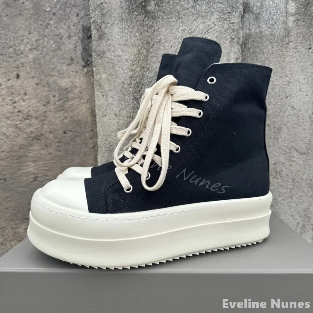 

Thick-soled High-top Canvas Shoes Women Round Cross Tied Height Increasing Casual Sneakers Street Dance All-match Couple Shoes